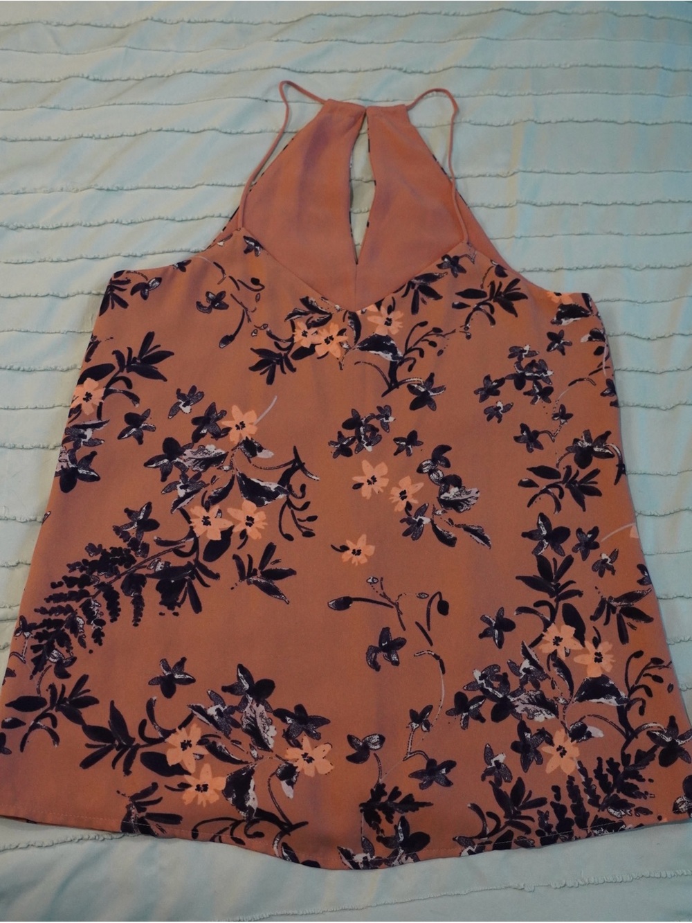 Women's Floral Halter Tank Top - Coral Rose
